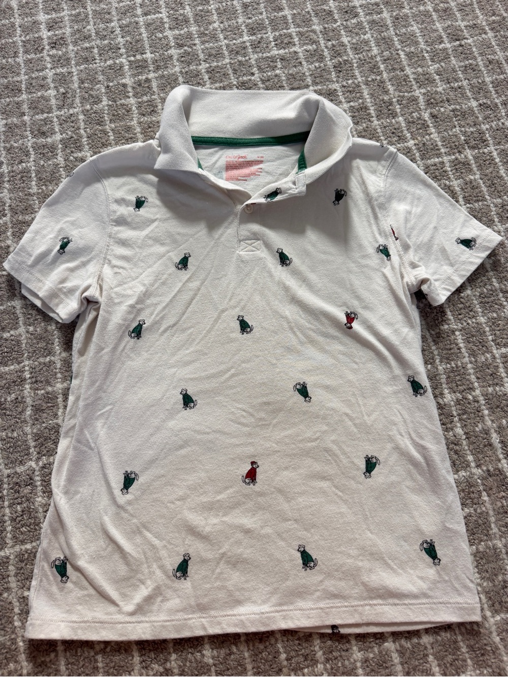 Cat & Jack White Polo with Green & Red Dog Embroidery